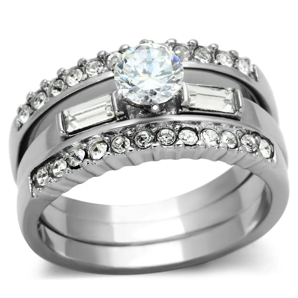 High polished (no plating) Stainless Steel Ring with AAA Grade CZ in Clear for Women Style TK973