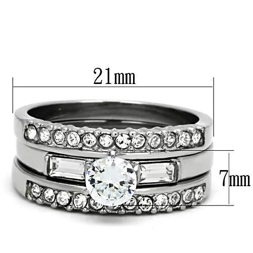 High polished (no plating) Stainless Steel Ring with AAA Grade CZ in Clear for Women Style TK973