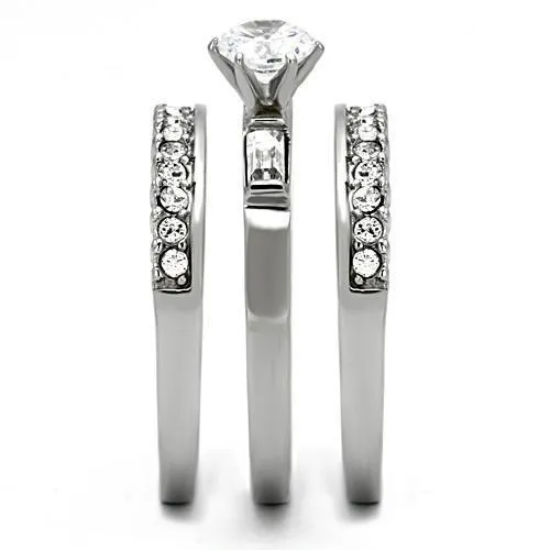 High polished (no plating) Stainless Steel Ring with AAA Grade CZ in Clear for Women Style TK973