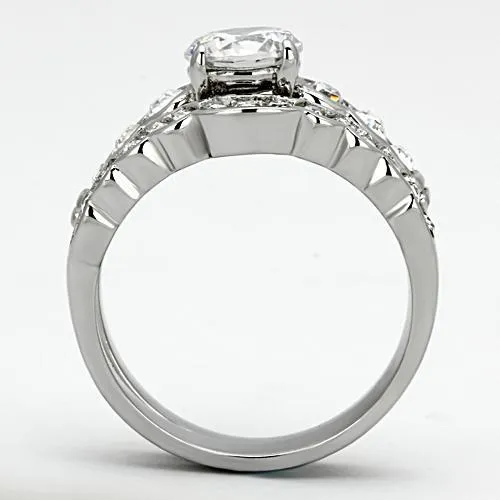High polished (no plating) Stainless Steel Ring with AAA Grade CZ in Clear for Women Style TK974
