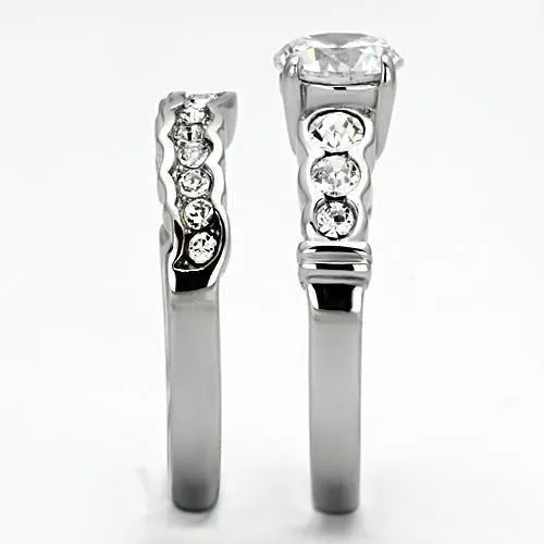 High polished (no plating) Stainless Steel Ring with AAA Grade CZ in Clear for Women Style TK974