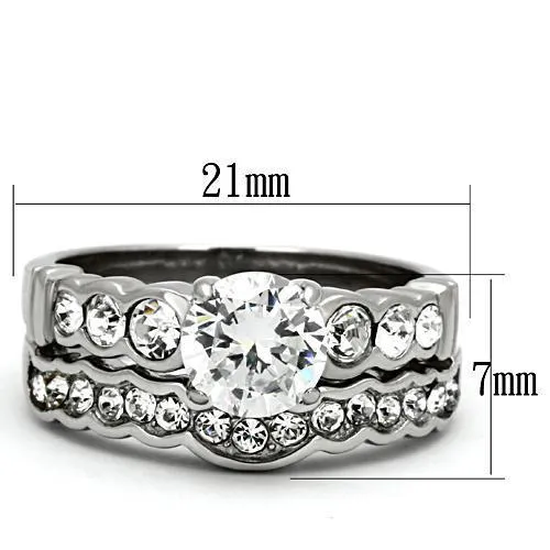 High polished (no plating) Stainless Steel Ring with AAA Grade CZ in Clear for Women Style TK974