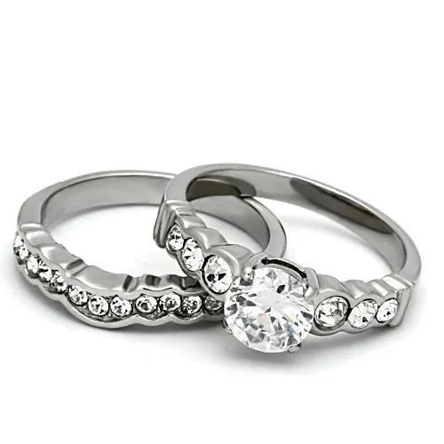 High polished (no plating) Stainless Steel Ring with AAA Grade CZ in Clear for Women Style TK974