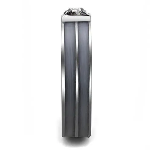 High polished (no plating) Stainless Steel Ring with Top Grade Crystal in Black Diamond for Women Style LOA1341