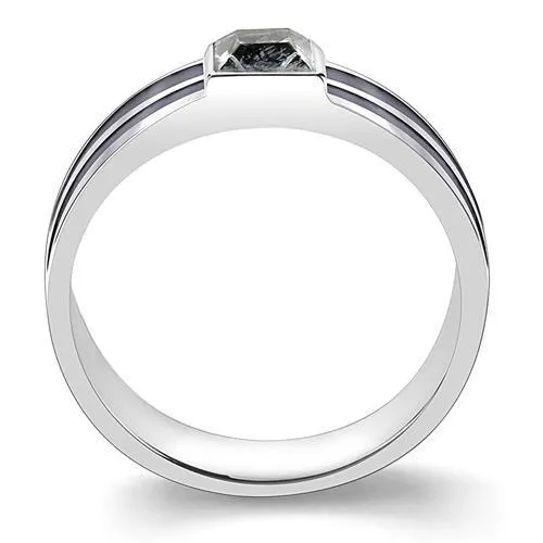 High polished (no plating) Stainless Steel Ring with Top Grade Crystal in Black Diamond for Women Style LOA1341