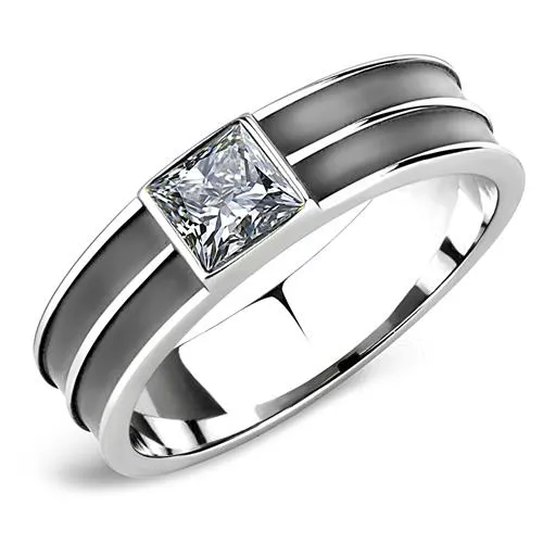 High polished (no plating) Stainless Steel Ring with Top Grade Crystal in Black Diamond for Women Style LOA1341