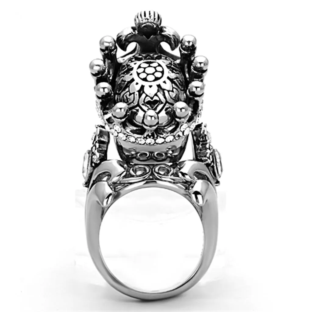 High polished (no plating) Stainless Steel Ring with Top Grade Crystal in Black Diamond for Women Style TK1123
