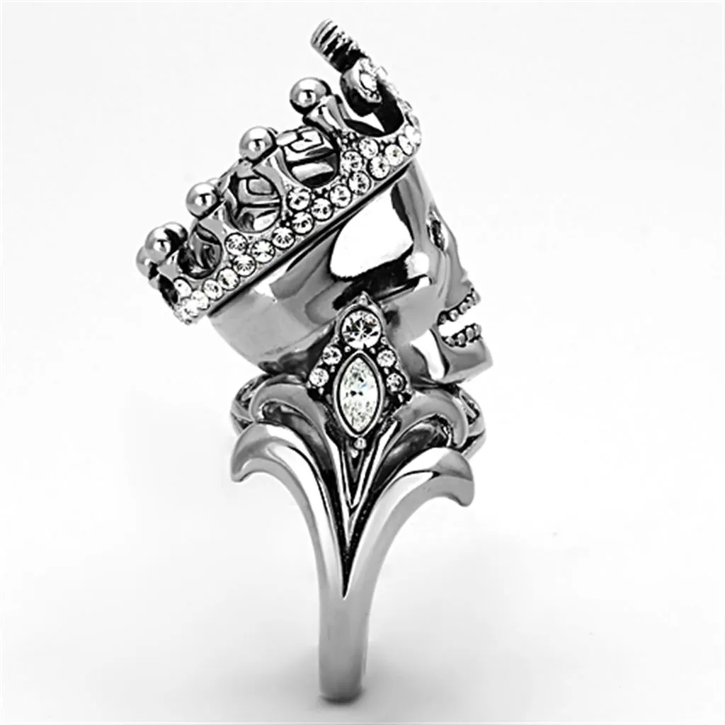 High polished (no plating) Stainless Steel Ring with Top Grade Crystal in Black Diamond for Women Style TK1123