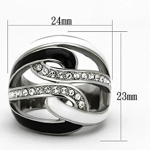 High polished (no plating) Stainless Steel Ring with Top Grade Crystal in Clear for Women Style TK1018
