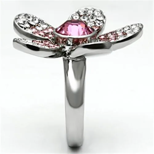 High polished (no plating) Stainless Steel Ring with Top Grade Crystal in Rose for Women Style TK654