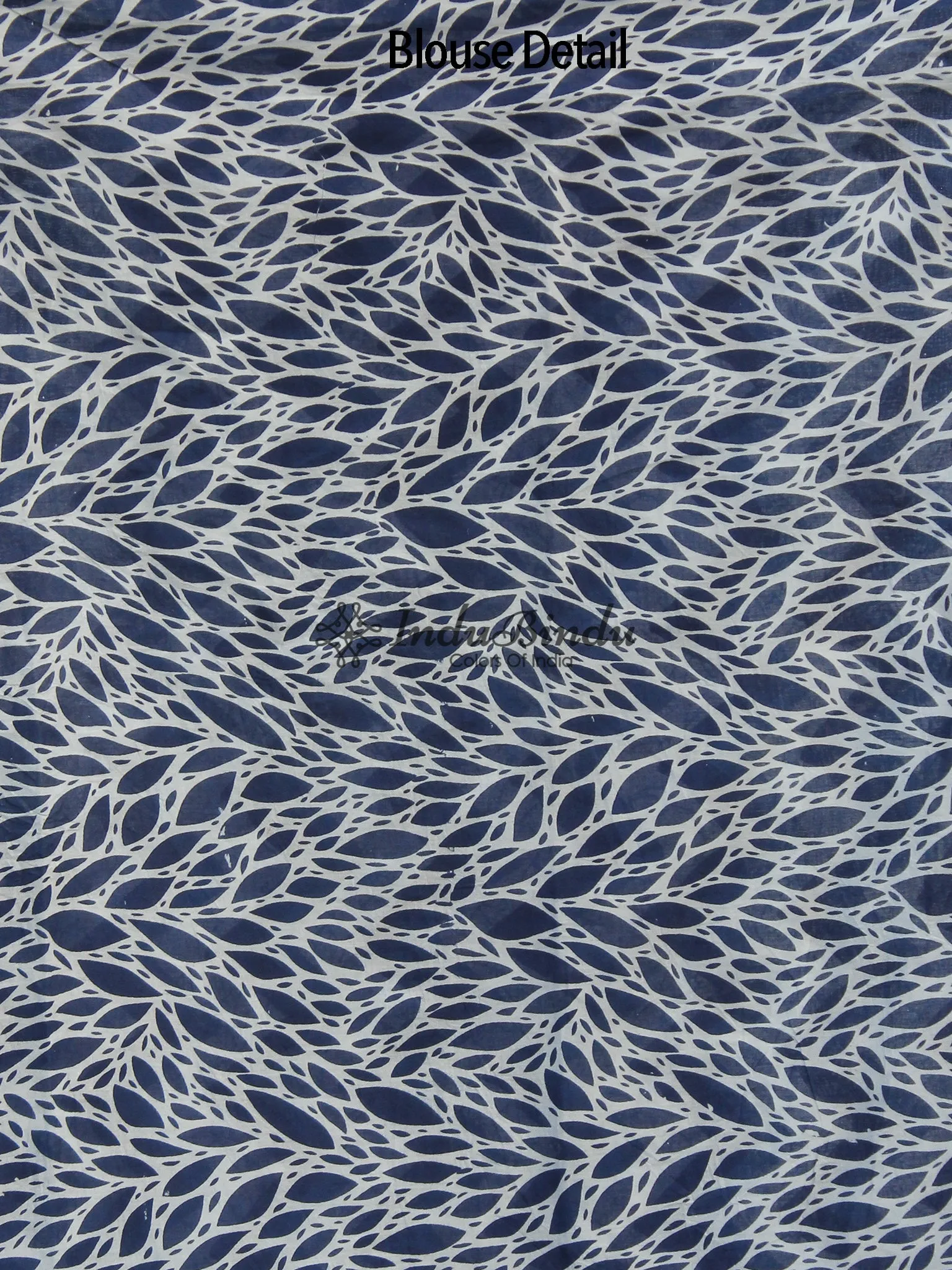 Indigo Blue White Hand Block Printed Cotton Saree In Natural Colors - S031702368