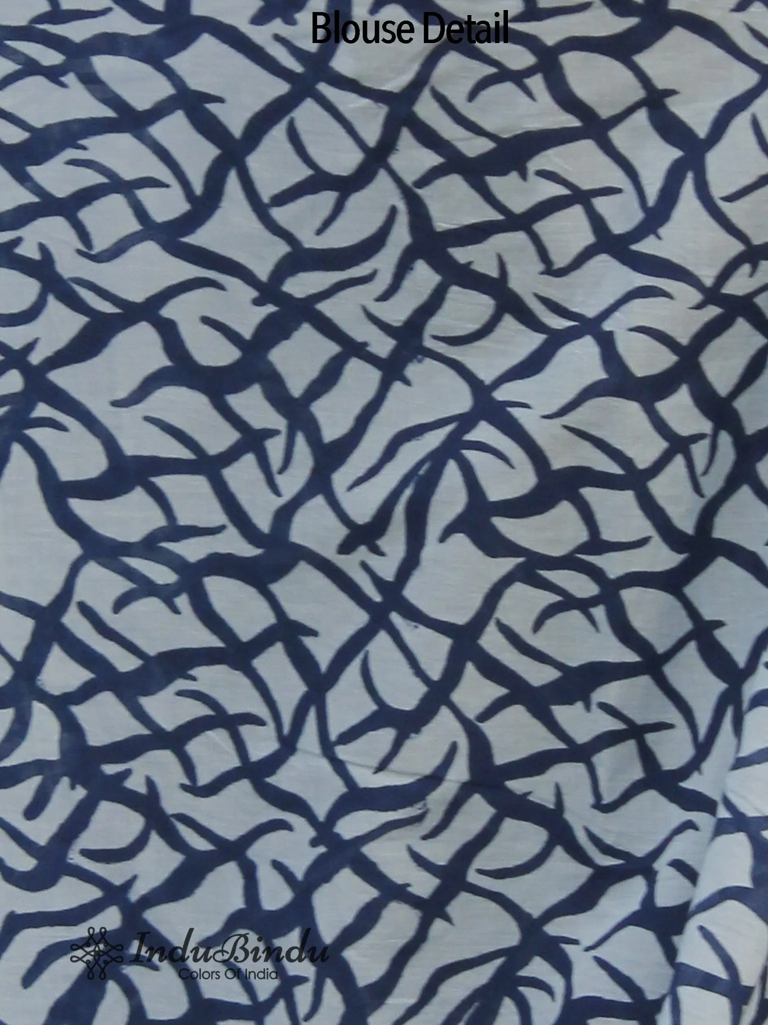 Indigo Blue White Hand Block Printed Cotton Saree In Natural Colors - S031702386