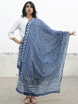 Indigo Ivory Cotton Hand Block Printed Dupatta - D04170169