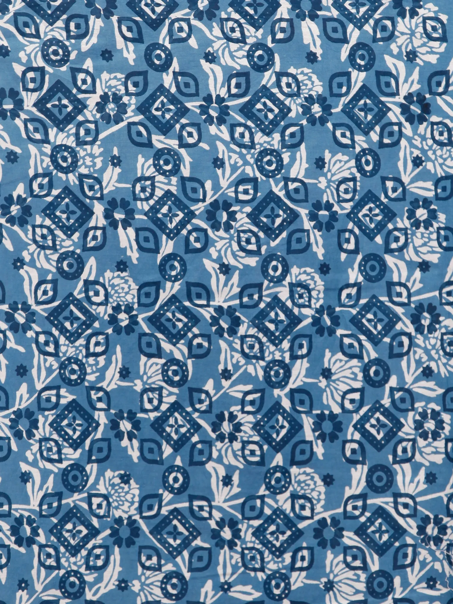 Indigo White Black Rust Hand Block Printed Cotton Saree In Natural Colors - S031702919