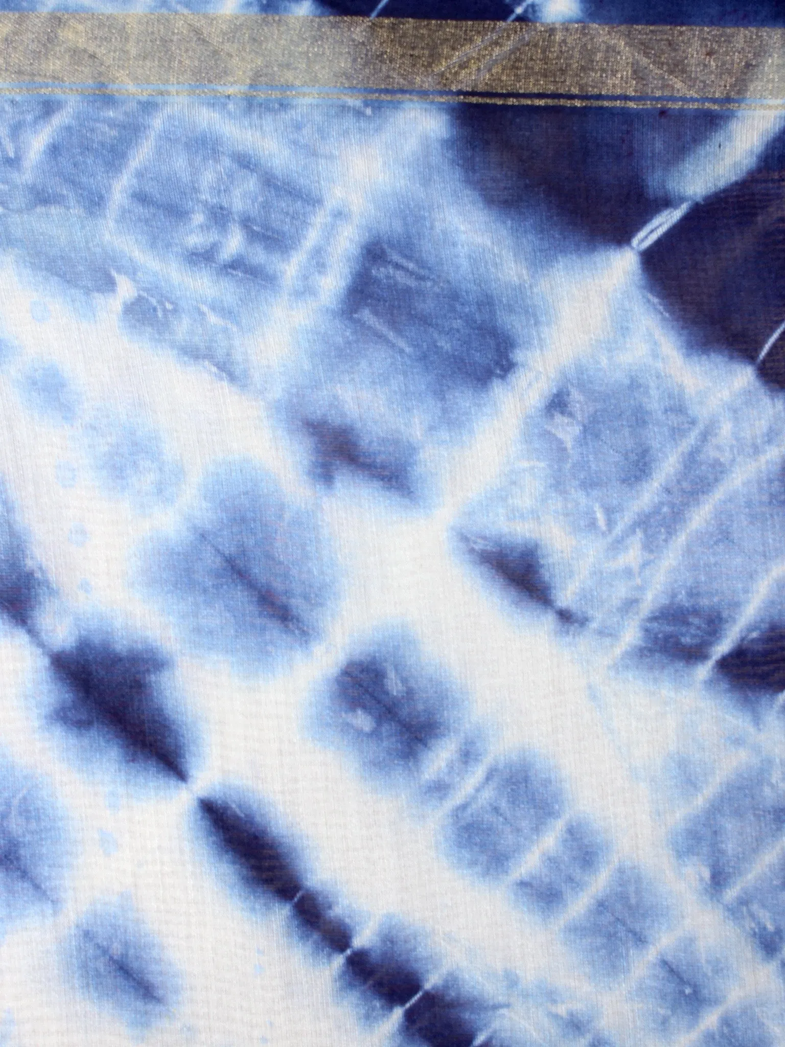Indigo White Chanderi Shibori Dyed in Natural Colors Dupatta- D0417048