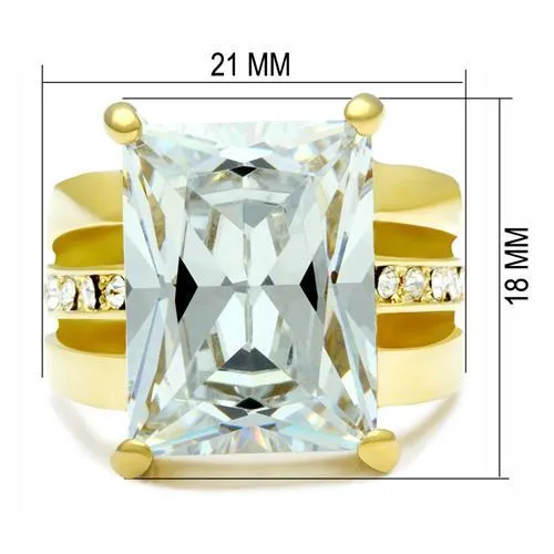 IP Gold(Ion Plating) Brass Ring with AAA Grade CZ in Clear for Women Style GL089