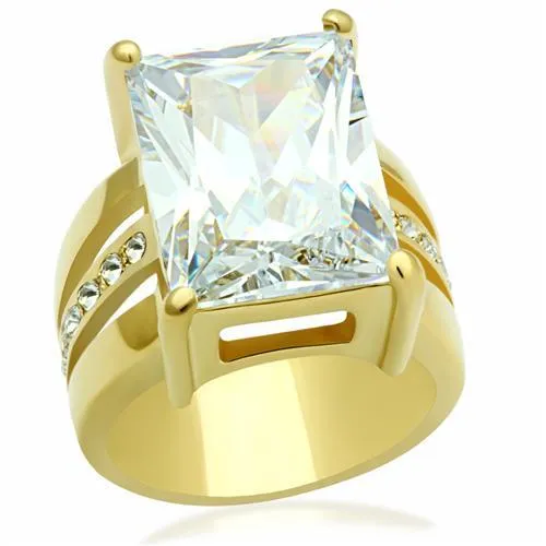 IP Gold(Ion Plating) Brass Ring with AAA Grade CZ in Clear for Women Style GL089