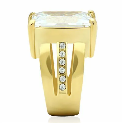 IP Gold(Ion Plating) Brass Ring with AAA Grade CZ in Clear for Women Style GL089