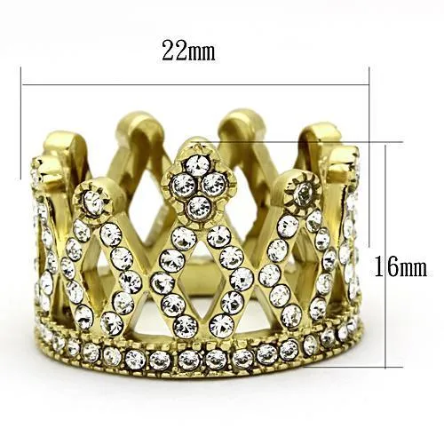 IP Gold(Ion Plating) Stainless Steel Ring with Top Grade Crystal in Clear for Women Style TK1109