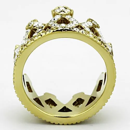 IP Gold(Ion Plating) Stainless Steel Ring with Top Grade Crystal in Clear for Women Style TK1109