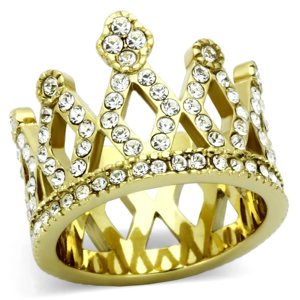 IP Gold(Ion Plating) Stainless Steel Ring with Top Grade Crystal in Clear for Women Style TK1109