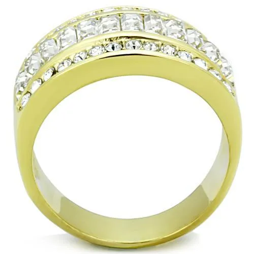 IP Gold(Ion Plating) Stainless Steel Ring with Top Grade Crystal in Clear for Women Style TK1561