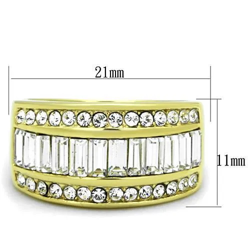 IP Gold(Ion Plating) Stainless Steel Ring with Top Grade Crystal in Clear for Women Style TK1561