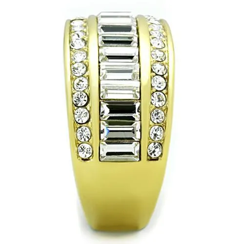IP Gold(Ion Plating) Stainless Steel Ring with Top Grade Crystal in Clear for Women Style TK1561
