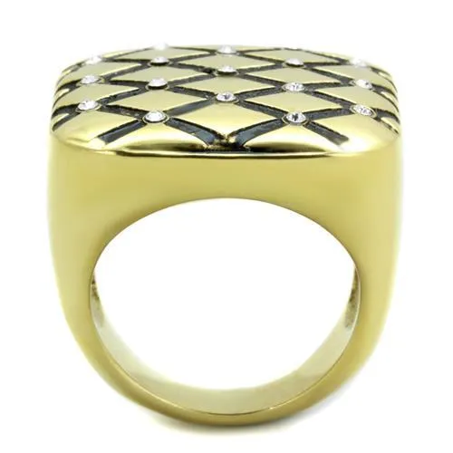 IP Gold(Ion Plating) Stainless Steel Ring with Top Grade Crystal in Clear for Women Style TK1886