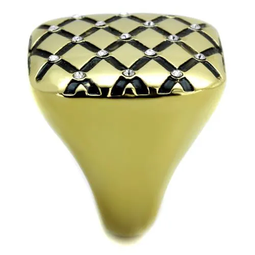 IP Gold(Ion Plating) Stainless Steel Ring with Top Grade Crystal in Clear for Women Style TK1886