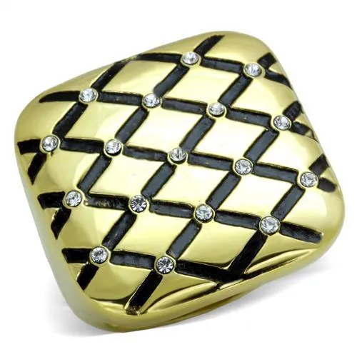 IP Gold(Ion Plating) Stainless Steel Ring with Top Grade Crystal in Clear for Women Style TK1886