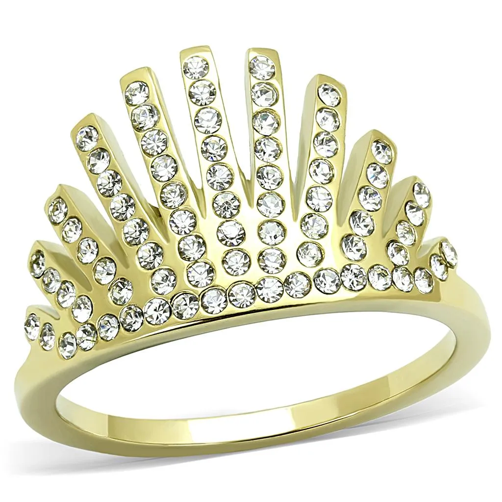 IP Gold(Ion Plating) Stainless Steel Ring with Top Grade Crystal in Clear for Women Style TK3128