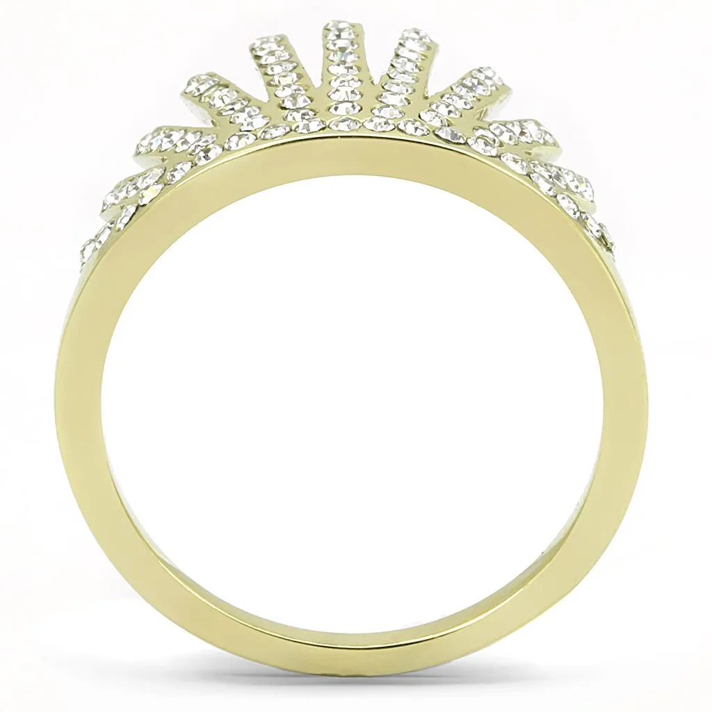 IP Gold(Ion Plating) Stainless Steel Ring with Top Grade Crystal in Clear for Women Style TK3128