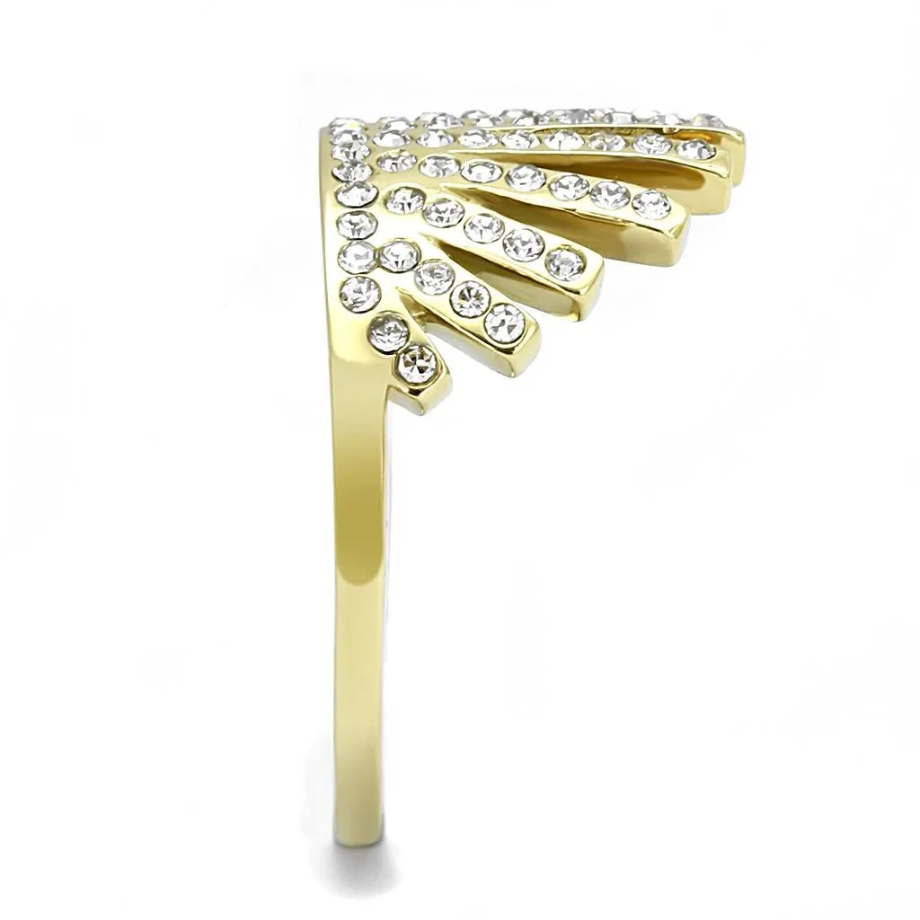 IP Gold(Ion Plating) Stainless Steel Ring with Top Grade Crystal in Clear for Women Style TK3128