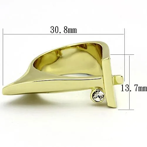 IP Gold(Ion Plating) Stainless Steel Ring with Top Grade Crystal in Clear for Women Style TK853