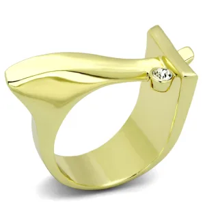 IP Gold(Ion Plating) Stainless Steel Ring with Top Grade Crystal in Clear for Women Style TK853