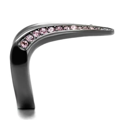 IP Light Black (IP Gun) Stainless Steel Ring with Top Grade Crystal in Light Amethyst for Women Style TK2756