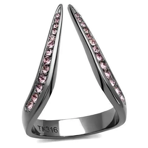 IP Light Black (IP Gun) Stainless Steel Ring with Top Grade Crystal in Light Amethyst for Women Style TK2756
