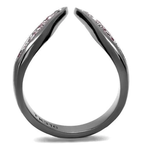 IP Light Black (IP Gun) Stainless Steel Ring with Top Grade Crystal in Light Amethyst for Women Style TK2756