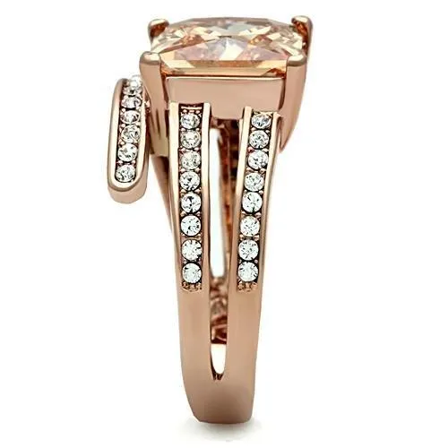 IP Rose Gold(Ion Plating) Stainless Steel Ring with AAA Grade CZ in Champagne for Women Style TK1665