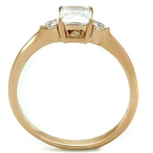 IP Rose Gold(Ion Plating) Stainless Steel Ring with AAA Grade CZ in Clear for Women Style TK1589