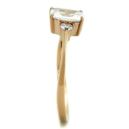 IP Rose Gold(Ion Plating) Stainless Steel Ring with AAA Grade CZ in Clear for Women Style TK1589