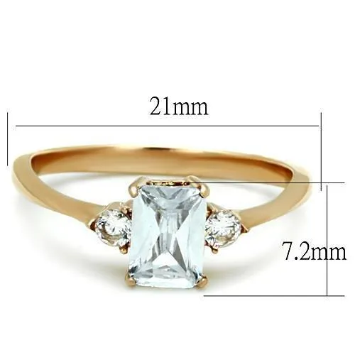 IP Rose Gold(Ion Plating) Stainless Steel Ring with AAA Grade CZ in Clear for Women Style TK1589