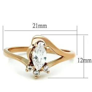 IP Rose Gold(Ion Plating) Stainless Steel Ring with AAA Grade CZ in Clear for Women Style TK1590