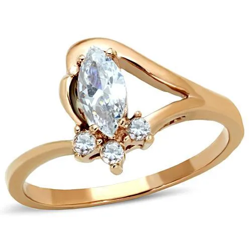 IP Rose Gold(Ion Plating) Stainless Steel Ring with AAA Grade CZ in Clear for Women Style TK1590