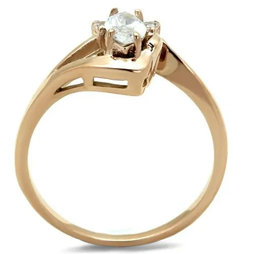 IP Rose Gold(Ion Plating) Stainless Steel Ring with AAA Grade CZ in Clear for Women Style TK1590