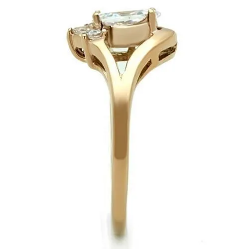 IP Rose Gold(Ion Plating) Stainless Steel Ring with AAA Grade CZ in Clear for Women Style TK1590