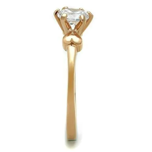 IP Rose Gold(Ion Plating) Stainless Steel Ring with AAA Grade CZ in Clear for Women Style TK1596