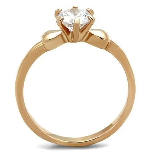 IP Rose Gold(Ion Plating) Stainless Steel Ring with AAA Grade CZ in Clear for Women Style TK1596