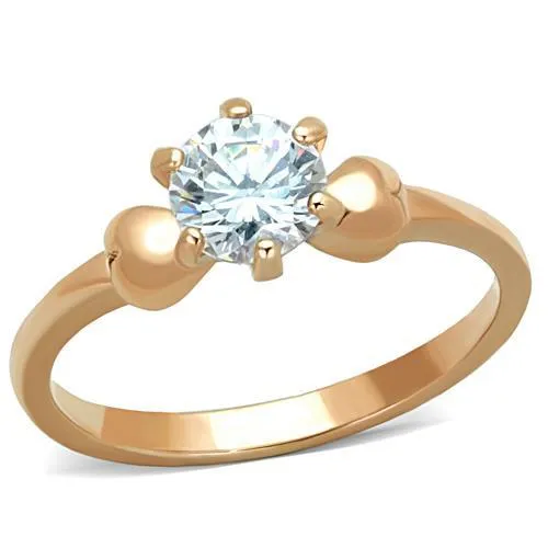 IP Rose Gold(Ion Plating) Stainless Steel Ring with AAA Grade CZ in Clear for Women Style TK1596